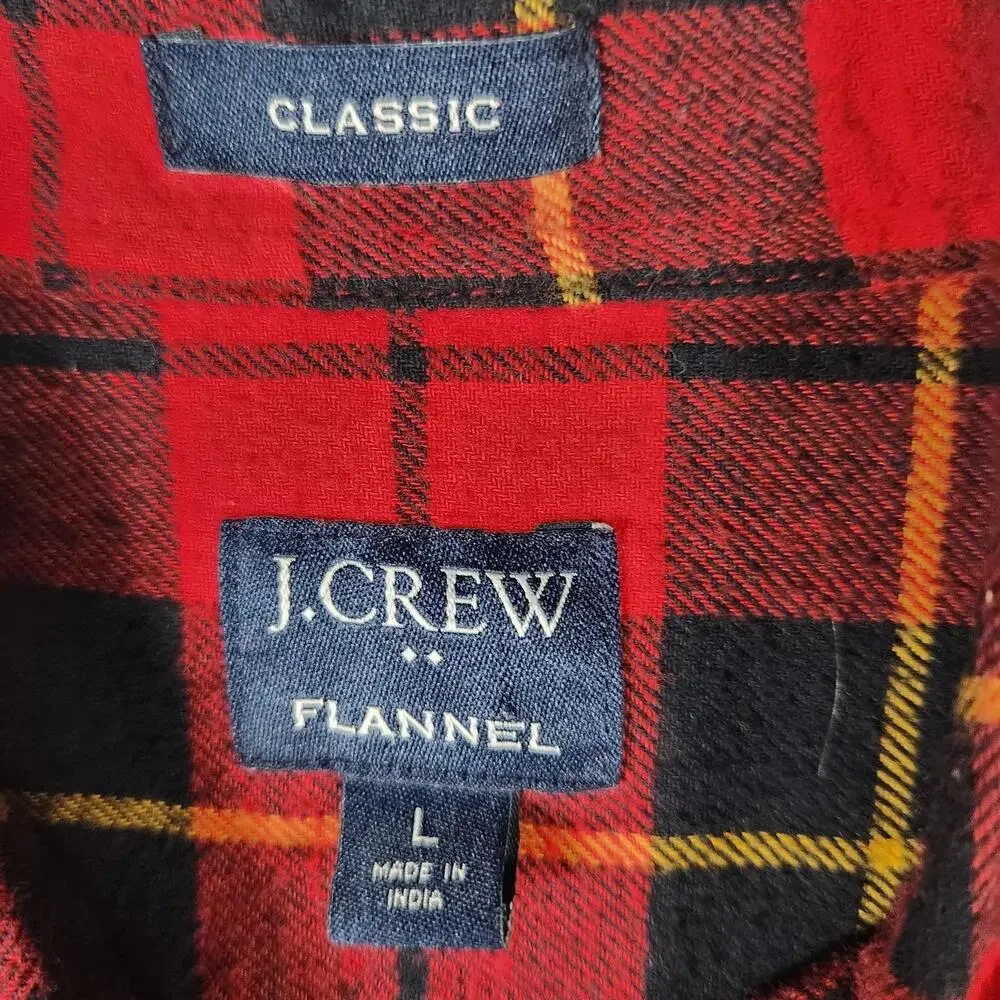 J Crew Flannel Shirt Red Black‎ Plaid L Classic Fit Heavyweight Button Up Grunge